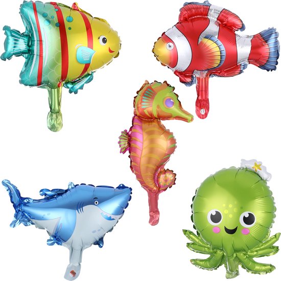 Zeedieren en vissen - helium ballonnen - folie ballon - set van 5