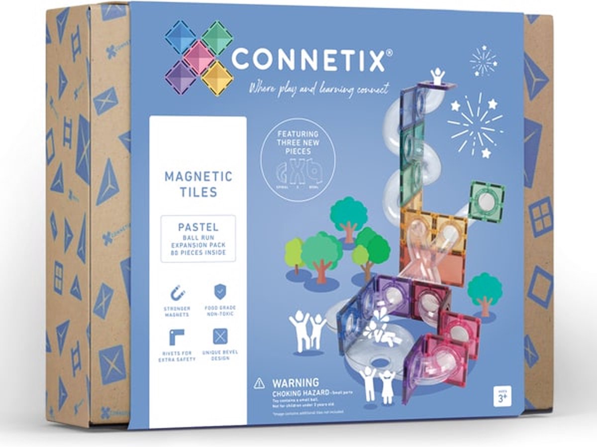 Connetix - Pastel Ball Run Pack knikkerbaan Uitbreiding 80 stuks - magnetisch constructiespeelgoed