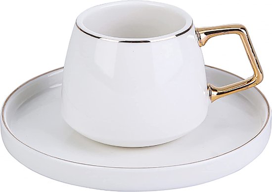 Karaca - Saturn Gold Turkse koffiekopjes, mokkakopjes set - Porselein - voor 6 personen, 12-delig, wit en goud, 6 espressokopjes en 6 schoteltjes - koffieservies Karaca - Saturn Gold Turkse koffiekopjes, mokkakopjes set - Porselein - voor 6 personen, 12-delig, wit en goud, 6 espressokopjes en 6 schoteltjes - koffieservies