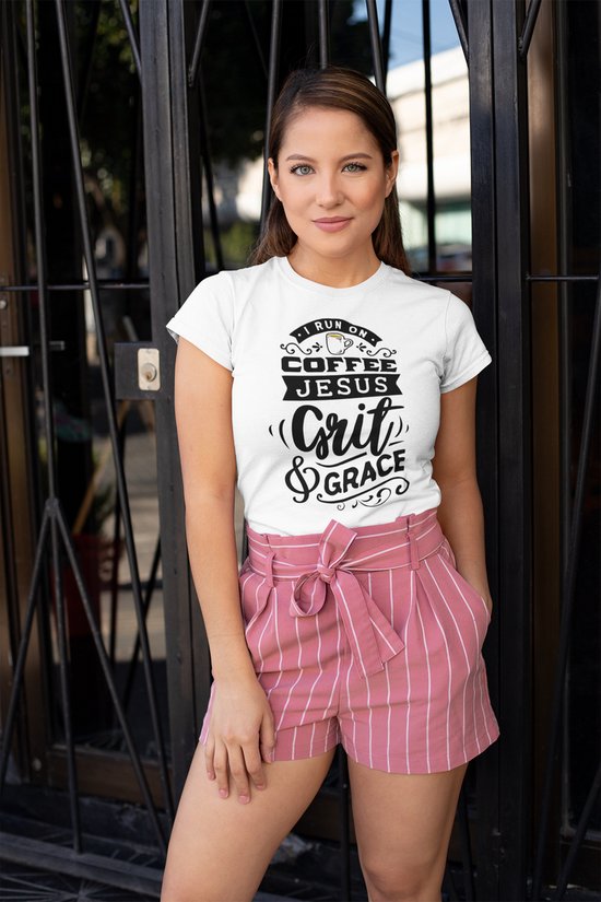 Rick & Rich Memes tshirt - T-shirt XS - I run on coffee shirt - dames t shirts met ronde hals - Funny tshirt - dames shirt korte mouw - Grappig shirt - Motivation tshirt - shirt met opdruk