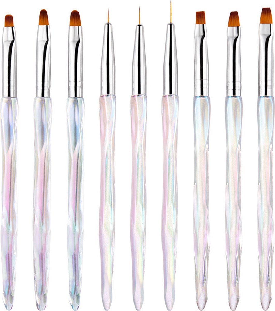 Goedkoopste Elysee Beauty 9 Penselen voor nagel gel, acryl en polygel - Nagel kwasten - Nail art brush set