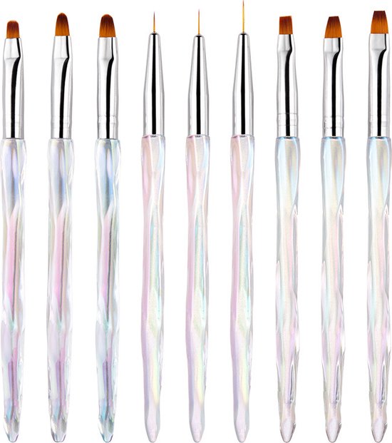 Elysee Beauty - 9 Penselen set voor nagel gel, acryl en polygel - Nagel kwasten - Nail art brush set