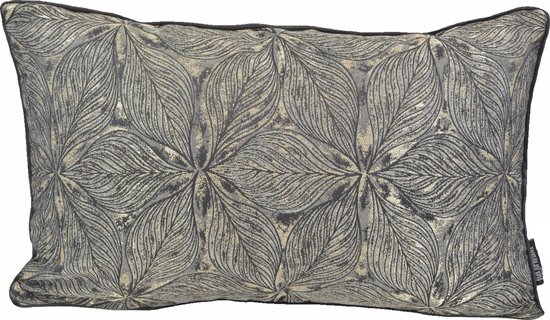 Velvet Black Flower Kussenhoes | Fluweel / Polyester | Zwart | 30 x 50 cm