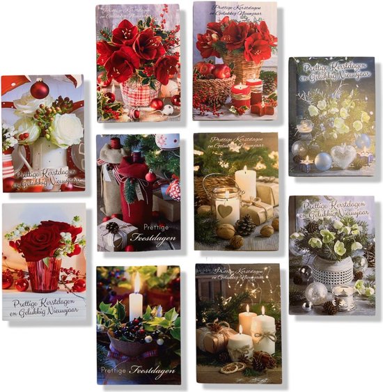 Cards & Crafts 50 Luxe Kerst- en Nieuwjaarskaarten - 9,5x14cm - 10 x 5 dubbele kaarten met enveloppen - serie Christmas