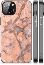 Telefoonhoesje Geschikt voor iPhone 14 Leuk Case met Zwarte rand Marmer Oranje