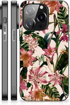 Leuk TPU Back Case iPhone 14 Pro Telefoon Hoesje met Zwarte rand Bloemen