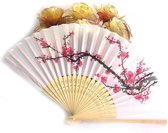 Bamboo Waaier – Wit Japanse Bloesem – Handwaaier voor Festivals en Warme Zomers – Festivalwaaier – Zomer