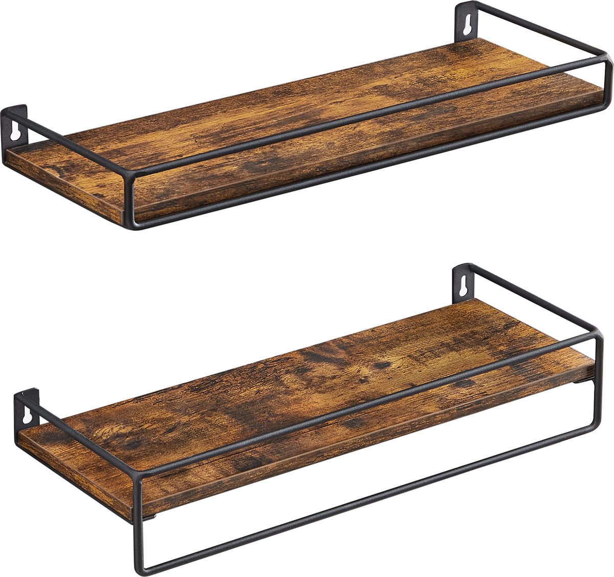 IN.HOMEXL – Kathley - Zwevende Wandplank - Set van 2 - Kledinghangers – Industrieel - Vintage Bruin Zwarte – 40x5x15 cm