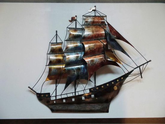 Wanddecoratie metaal - 3-master - zeilboot - 100 x 94 cm
