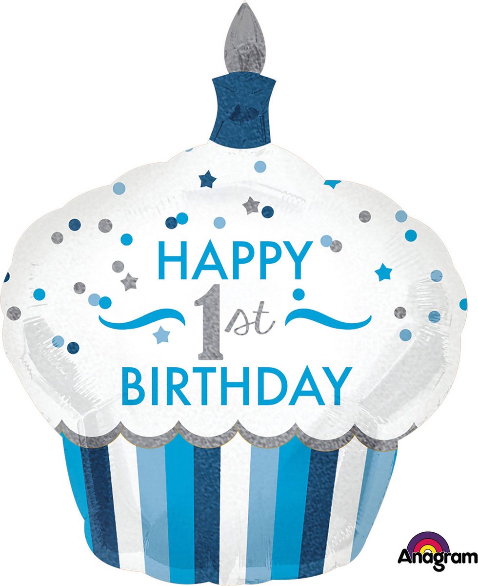 Folieballon groot Cupcake Birthday Boy 1 Jaar