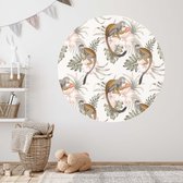 Muurcirkel aapjes - Ø 100 cm - wit - Dieren - Muurcirkel binnen - Wanddecoratie - Forex - Babykamer en kinderkamer