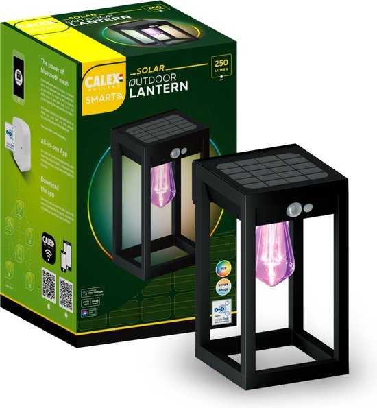 Calex Smart Plein air Lampe Solar Extérieure - Lanterne Applique Murale Intelligente - RVB et Wit Chaud - Éclairage extérieur - Zwart