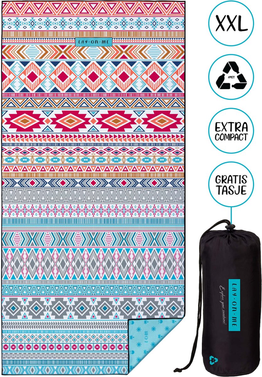 LAY ON ME® Aztec Dreams - Strandlaken 100x200 cm XXL - Microvezel - Zandvrij Badlaken - Sneldrogende Reishanddoek
