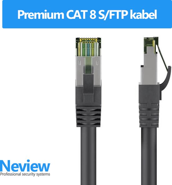 Neview - Câble S/FTP premium de 25 mètres - CAT 8 - 100% cuivre - Zwart - (câble réseau/câble internet)