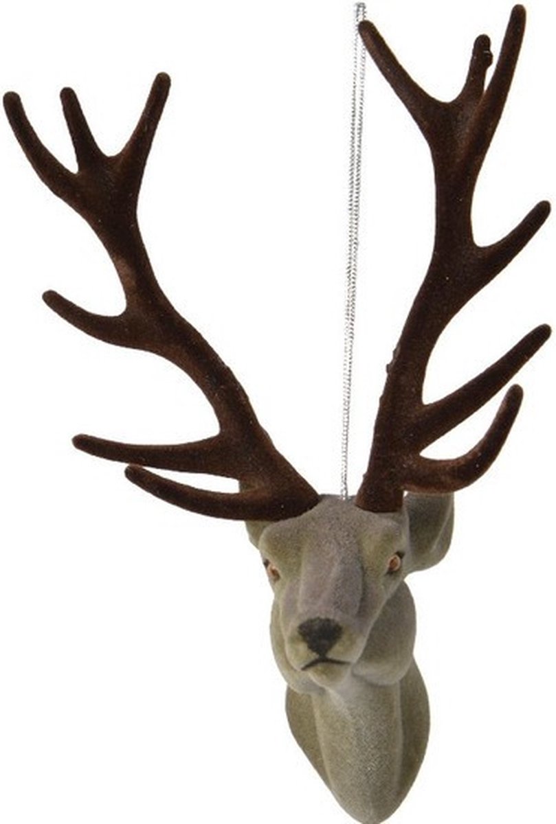 Decoris Kersthanger - rendier/hert - 13 cm - kunststof - ornament - kerstversiering - kerstboomversiering - kerstversiering Grijs