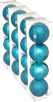 16x stuks kerstballen turquoise blauw mix kunststof diameter 8 cm - Kerstboom versiering