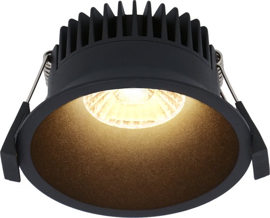 HOFTRONIC - Finn LED Inbouwspots Zwart Dimbaar - Badkamer Spotjes IP44 - Platte inbouwspots met kleine inbouwdiepte (49mm) - Groot (90mm) - 10W 900lm - 3000K warm wit licht - Voor buiten, woonkamer en slaapkamer