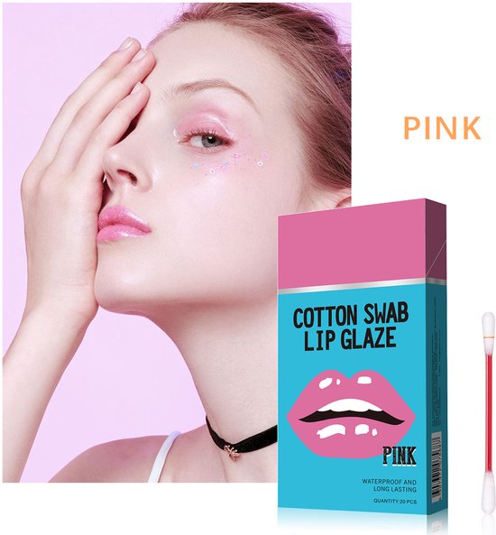 Tattoo lippenstift Pink / Roze | Lippenstift wattenstaafje 20 stuks | Duurzame Long Lasting waterdichte vloeibare non-stick Tattoo Lipstick | Lip stain