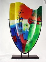 Decoratieve vaas - 59,5 cm hoog - multicolor glas - vaas in standaard - mondgeblazen glas