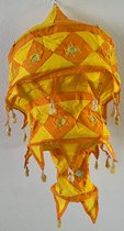 Hand made Traditional Pipli Hanging Cotton Lantern/ Lamp shade with Embroidered Mirror Work from Odisha (Multicolor) Yellow & Orange