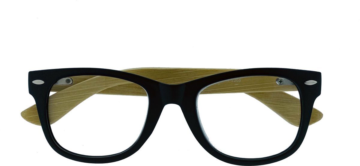 Noci Eyewear RPCY300 100% gerecyclede leesbril +2.50 - Mat zwart - Bamboe poot - Rechthoekig montuur
