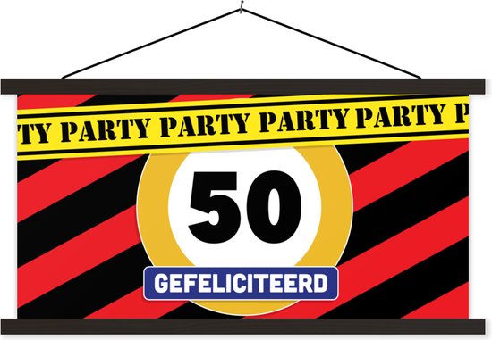 Porte-affiche avec affiche - Affiche scolaire - Anniversaire - Décoration 50 ans - Panneau de signalisation - 90x45 cm - Lattes noires