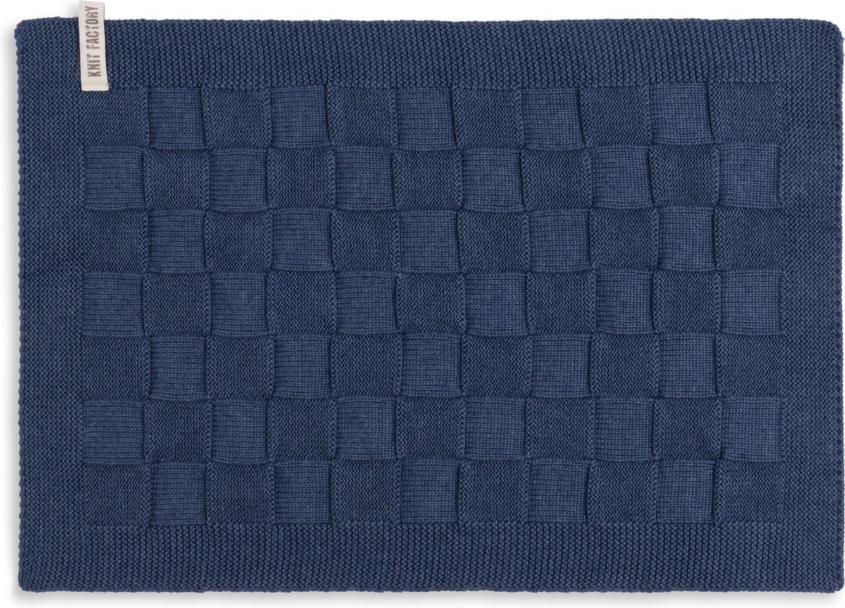 Knit Factory Gebreide Placemat - Onderlegger Uni - Eetmat - Jeans - 50x30 cm