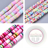 Perles Principessa Katsuki avec rouleau élastique – Mix pastel, Mix casino et Mix rose – 1.150 perles – Pâte polymère – Perles 6mm