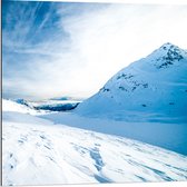 WallClassics - Dibond - Sneeuwvlakte in de Bergen - 80x80 cm Foto op Aluminium (Wanddecoratie van metaal)