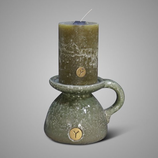 Candleholder de luxe olive green L D.23 H.16