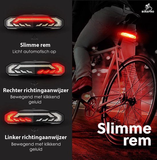 BikePro Fiets Achterlicht 2.0 met Alarm en Richtingaanwijzer - IP54 Waterdicht - USB Oplaadbaar - Fietsalarm - BikePro