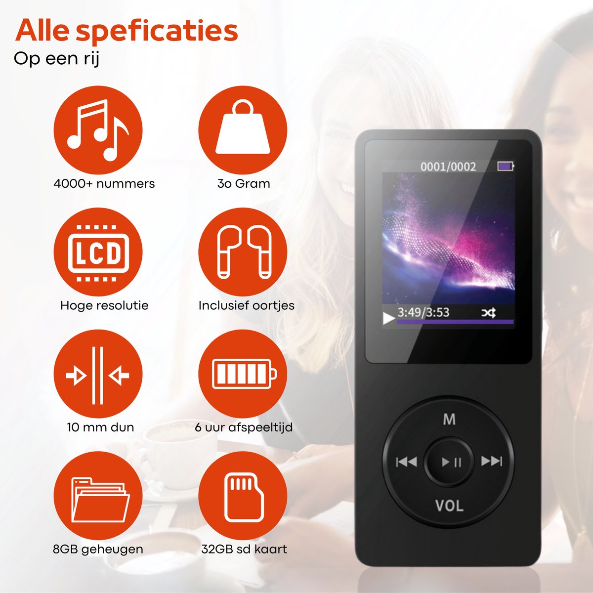 Bluetooth 5.0 MP3 MP4-speler, Draagbare HiFi-muziekspeler, Ingebouwde HD- luidsprekers, FM-radio, Opnemen, Video Afspelen, Foto's Doorzoeken, APE, FLAC, WMA, WAV, AAC LC-formaten (Zonder geheugenkaart