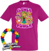 T-shirt Hippie Girl Meditation Flower Power | Toppers in Concert 2022 | Toppers Kleding Shirt | Happy Together | Hippie Jaren 60 | Fuchsia | maat 5XL