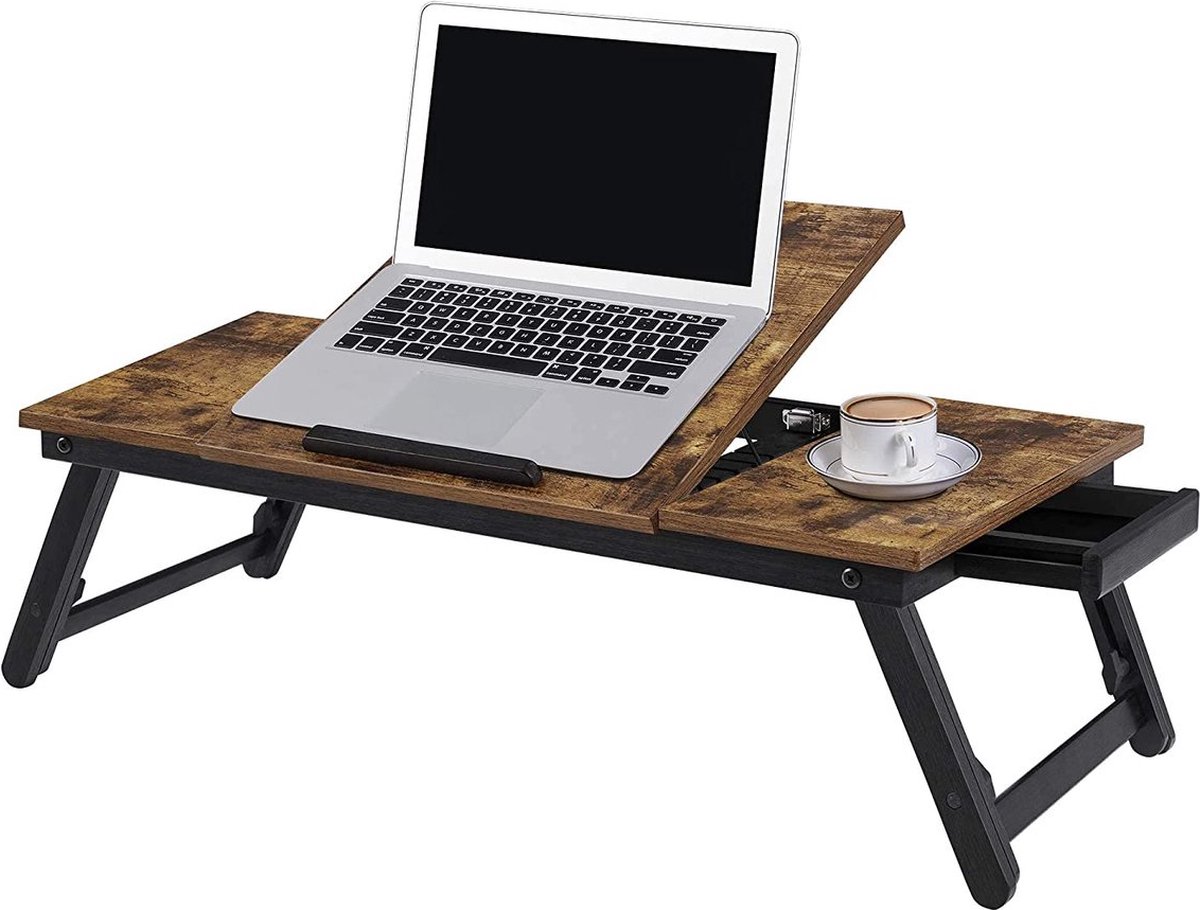 Orionboeken - Laptoptafel, laptopstandaard, notebooktafel, ontbijtblad, inklapbare poten, in hoogte verstelbaar, voor bed en bank, voor laptops tot 14,3 inch, 71 x 35 x 23 cm, vintage bruin