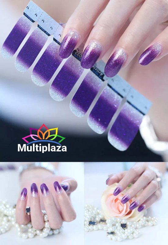 Nail wraps ● "Multiplaza" ● Paars/Wit/Zilver - nagel patch - nagellakstickers - nagel strips - siernaden - nagel stickers