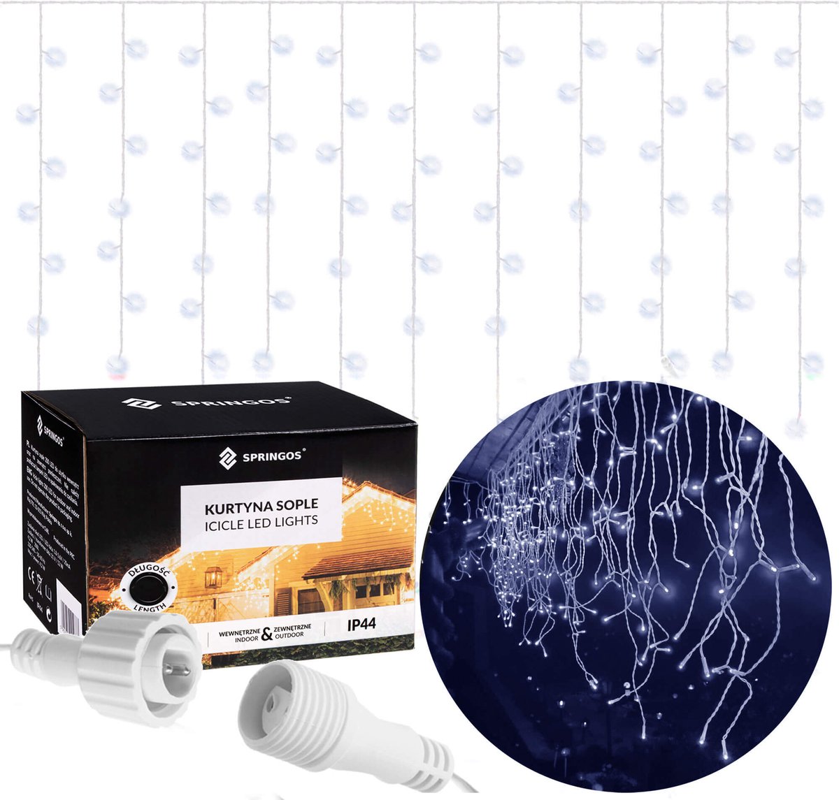 Springos IJspegel Verlichting Buiten | IJspegel Verlichting | Kerstverlichting Buiten | 20 m + 2.5 m Snoer | Connectable | 500 LED | Koel Wit