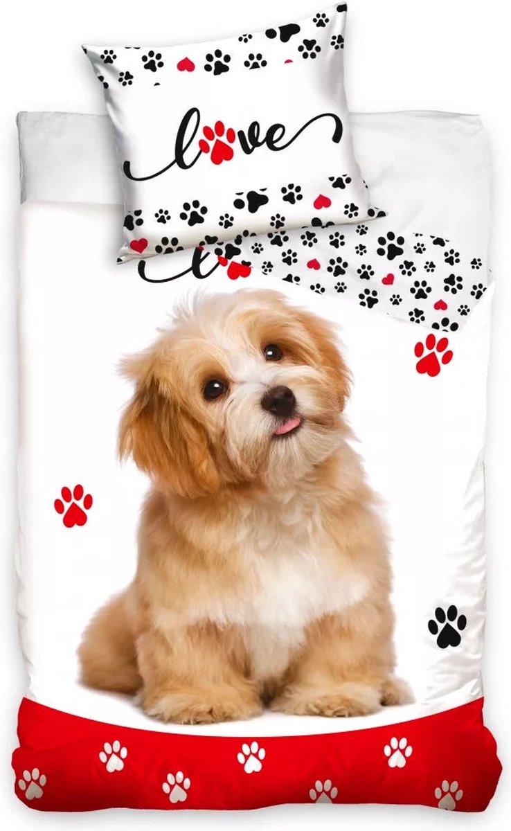 KD® - Hond, Puppy Love - Dekbedovertrek - Eenpersoons - 140 x 200 cm - Katoen