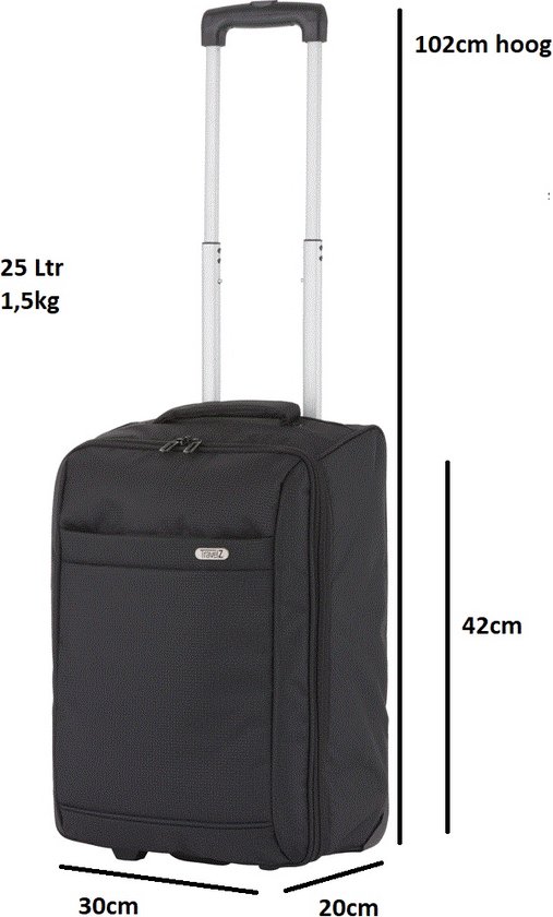 TravelZ Handbagage 42cm Underseat - Handbagagekoffer opvouwbaar 1,5kg - Ultralicht - 2 wiel - Zwart