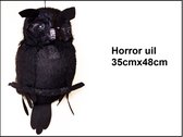 Zwarte uil met licht 48cm x 35cm - Horroruil horror hangdeco halloween griezel creepy dier