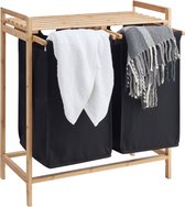 Bol.com ACAZA Wasmand met 2 uitschuifbare waszakken - Wassorteerder - 44 liter - bamboe - 73.5x64.5x33 cm - Zwart aanbieding