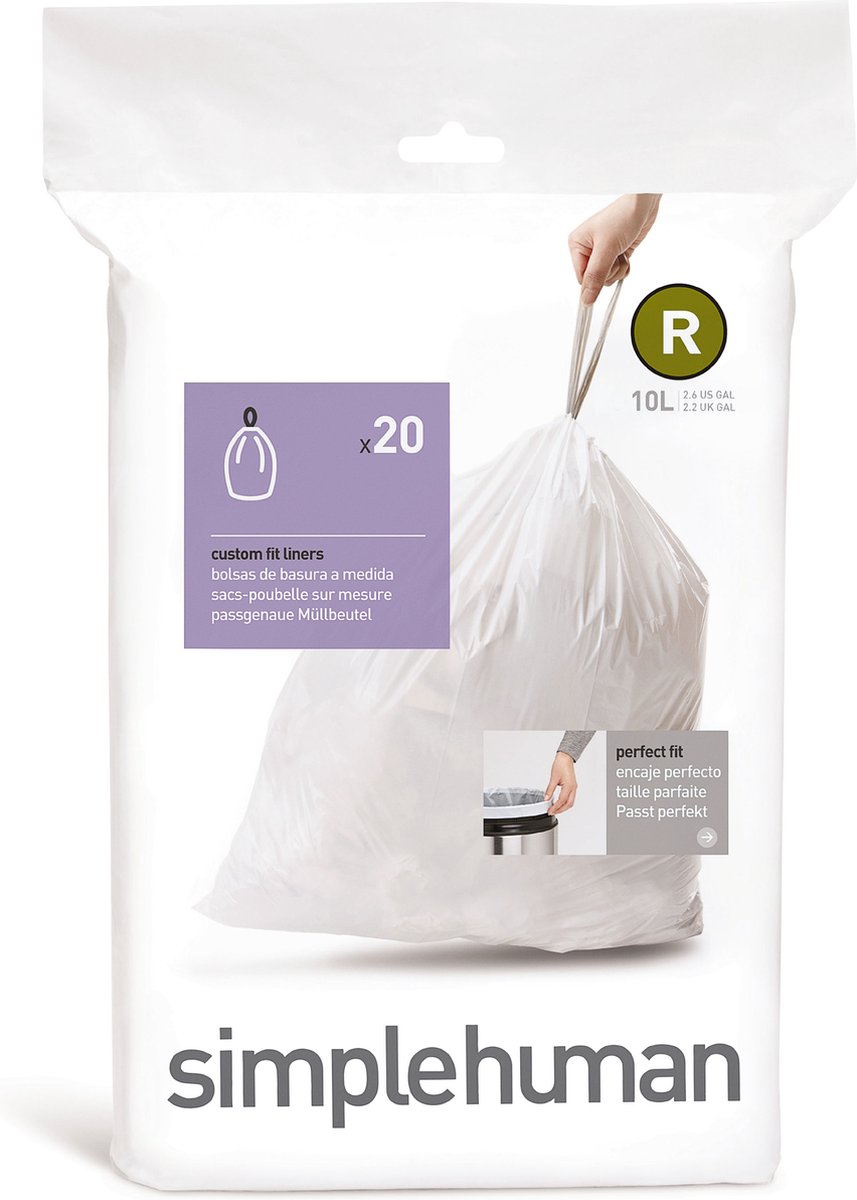 Simplehuman Code R Afvalzakken - 10 liter - 20 stuks - met Trekband - Wit