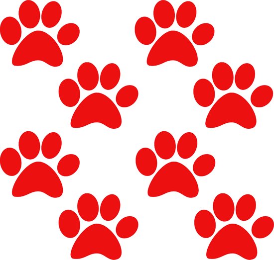 Hondenpootje / hondenpootjes - rood - autostickers - 8 stuks – 4 cm x 5 cm – pootafdruk - hondensticker