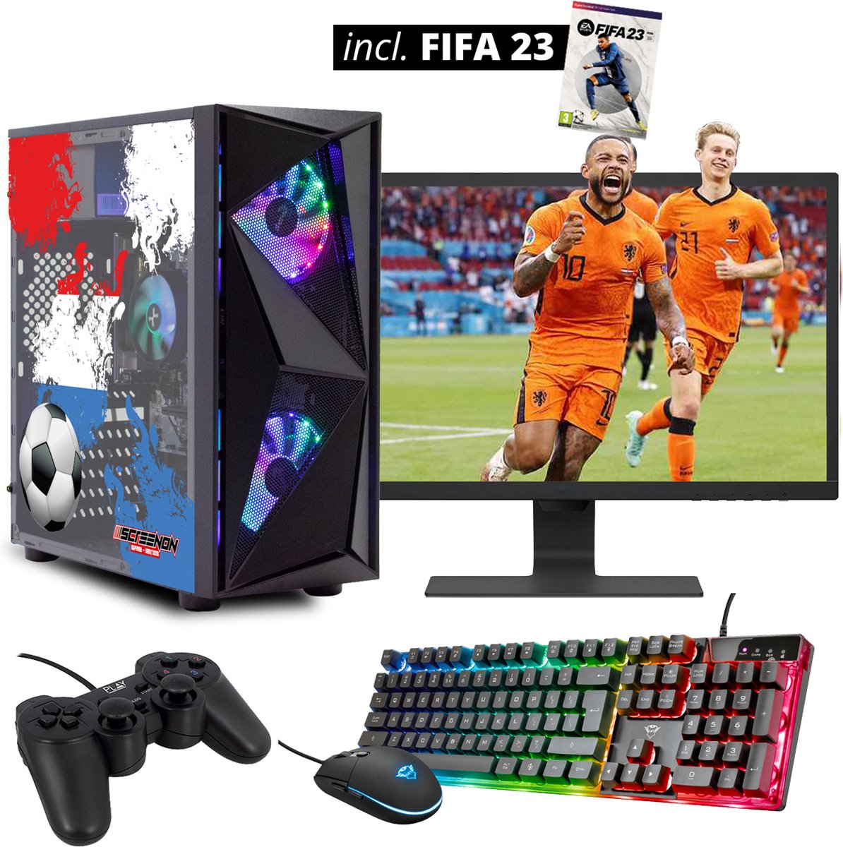 ScreenON - FIFA NL Gaming Set + FIFA 23 - FF23-V1101124 - (GamePC.FF23-V11011 + 24 Inch Monitor + Toetsenbord + Muis + Controller + FIFA 23)