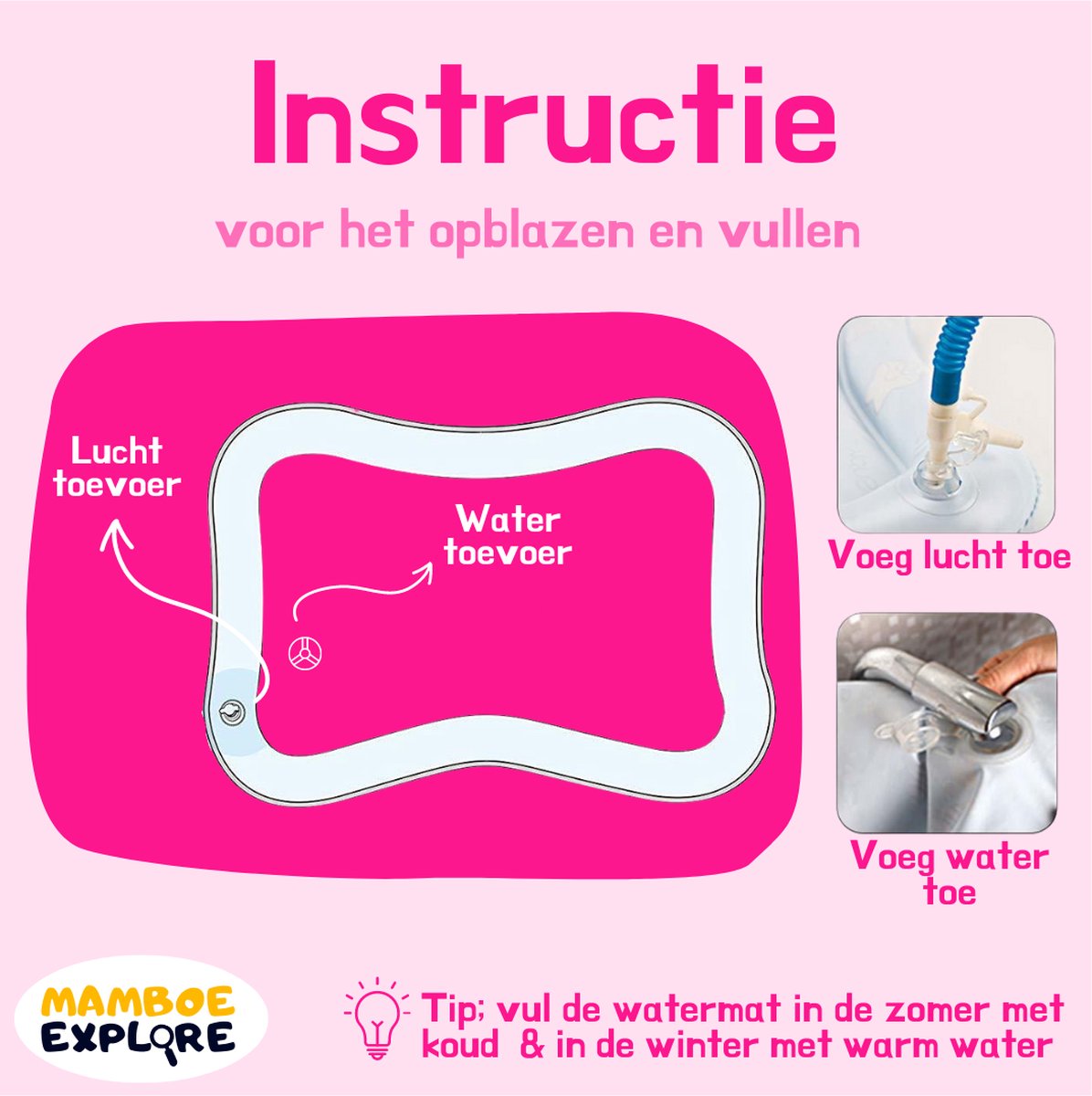 Mamboe Waterspeelmat Roze | 70 x 50 cm | Watermat baby | Waterspeelgoed | Speelmat | Speelkleed Baby Opblaasbaar | Tummy Time | Kraamcadeau thumbnail 6