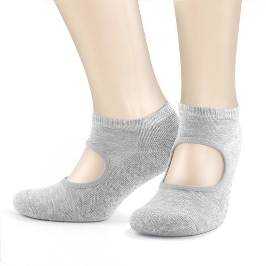 GoWith-chaussettes en coton-chaussettes de yoga-1 paire-chaussettes pilates-chaussettes antidérapantes-chaussettes de danse-chaussettes maison-chaussettes femme-gris-taille 35-40