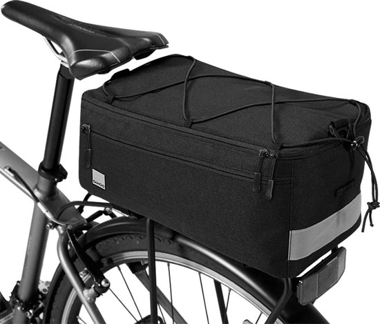Hoog kwaliteit multifunctionele geïsoleerde bagagedragertas 8 liter zadeltas - 600D nylon geïsoleerde koeltas met schouderriem en regenhoes - fietstas bagagedrager achter - bagagetas