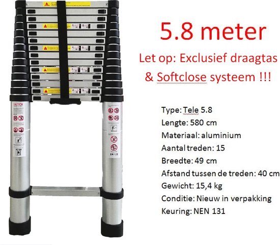 Telescopische ladder 4.4 meter - Aluminium - Professionele Vouwladder - Telescoop ladder - Stevig & Vertrouwd
