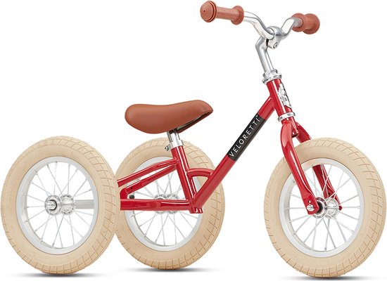 Veloretti Tricycle loopfiets - Driewieler 12 inch - Rood - 1.5-4 jaar