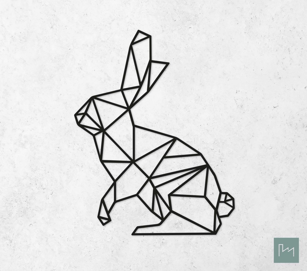 Laserfabrique Wanddecoratie - Geometrische Konijn - Medium - Zwart - Geometrische dieren en vormen - Houten dieren - Muurdecoratie - Line art - Wall art