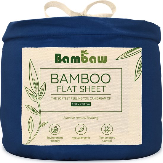 Bamboe Laken | 180cm x 290 | Blauw Marine | Bovenlaken 1-Persoons | Ultrazacht plat laken | Luxe Bamboe Beddengoed | Hypoallergeen lakens | Puur Bamboe Viscose Rayon | Ultra-ademende Stof | Bambaw